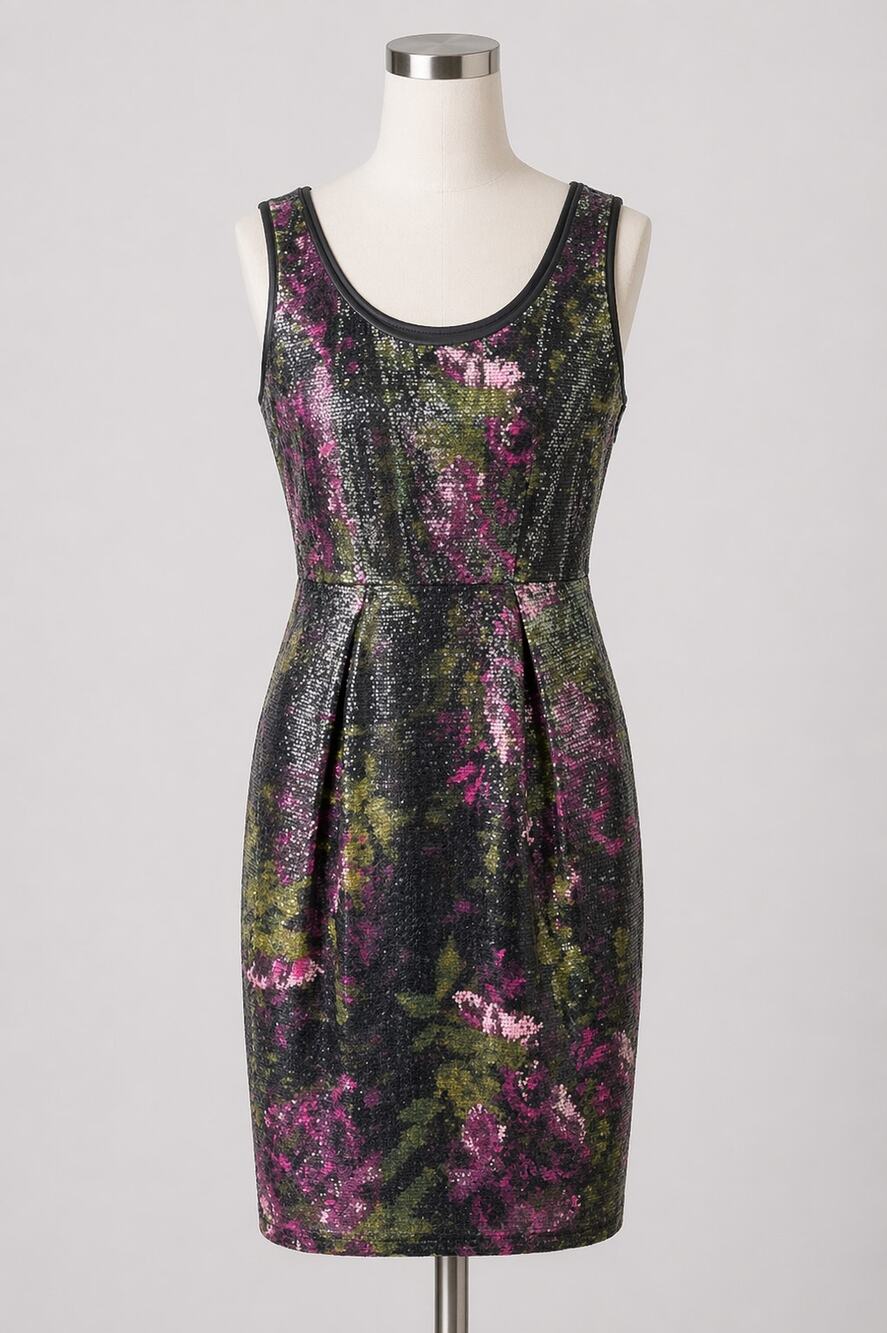 Donna Ricco Sequin Floral Dress Purple Black 4 New!